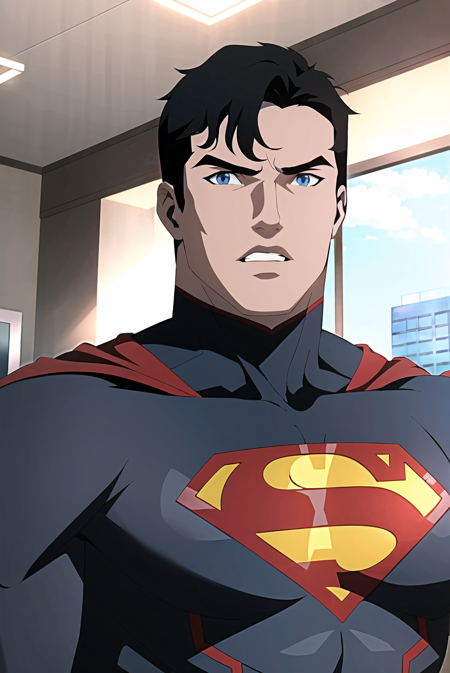 3978524464-3186012544-1boy, superman, male focus, solo, black hair, short hair, blue eyes, upper body, indoors, parted lips, muscular, looking at view.png